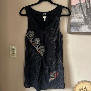 ❤️FINAL SALE❤️ Anthro | Tiny Black “Tribal Rhythm” Beaded Silk Top Small